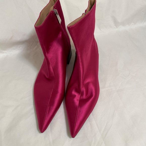 Zara Trafaluc Shoes - Zara Fuchsia Hot Pink Barbie Core Ankle Booties Satin Pointed Toe Zip Size 37